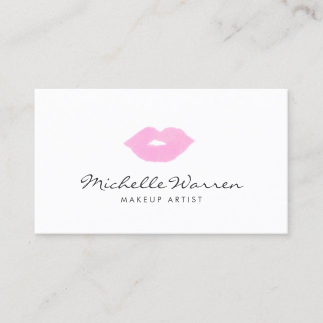 Pastellrosa Lippen Wasserfarben Makeup Artist Visitenkarte (Vorderseite)
