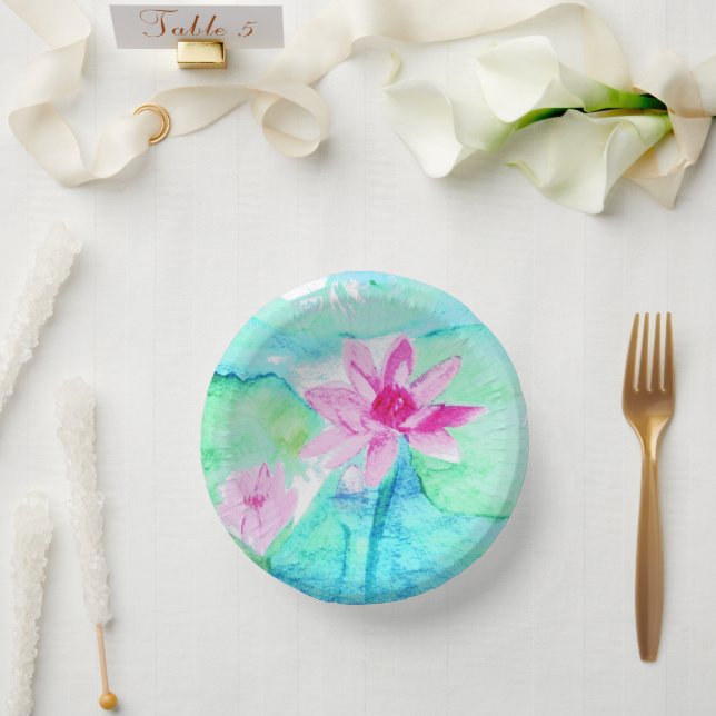 Pastellrosa Lotus Blume Wasserfarben Pappteller (Hochzeit)