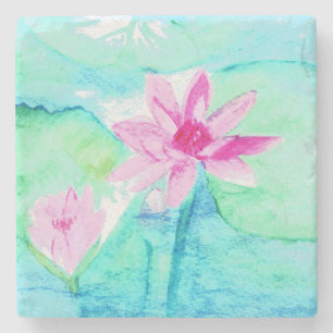 Pastellrosa Lotus Blume Wasserfarben Steinuntersetzer