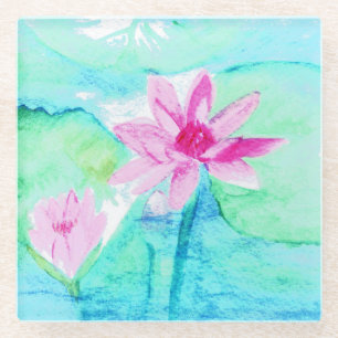Pastellrosa Lotusblumen Aquarell Glasuntersetzer