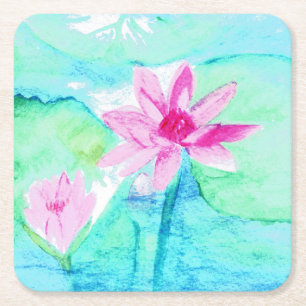 Pastellrosa Lotusblumen Aquarell Rechteckiger Pappuntersetzer