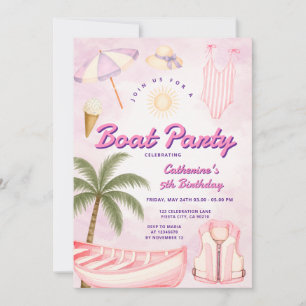 Pastellrosa Mädchen-Boot-Party-Sommer-Geburtstags- Einladung