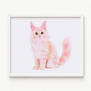 Pastellrosa Maine Coon Katzenmalerei Poster