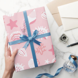 Pastellrosa Meeresmuscheln und Korallen nahtloses Geschenkpapier
