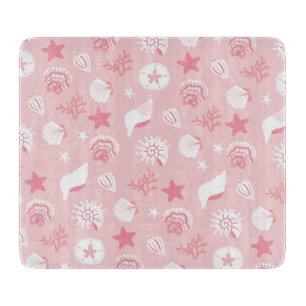 Pastellrosa Meeresmuscheln und Korallen nahtloses  Schneidebrett