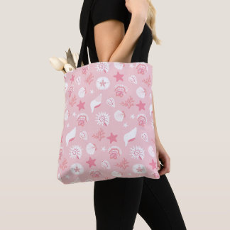 Pastellrosa Meeresmuscheln und Korallen nahtloses  Tasche