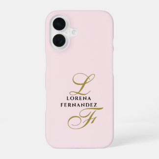 Pastellrosa minimalist goldene Kalligrafie Initial iPhone 16 Hülle