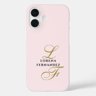 Pastellrosa minimalist goldene Kalligrafie Initial iPhone 16 Hülle