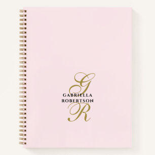 Pastellrosa Monogramm Gold Schwarz Minimalistisch Notizbuch