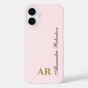 Pastellrosa Monogramm Minimalist Elegant Gold Schw iPhone 16 Hülle