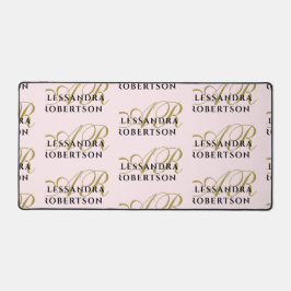 Pastellrosa Monogramm Muster Stilvoll Gold Schwarz Schreibtischunterlage