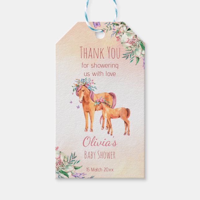 Pastellrosa Mutter und florale Babydusche Geschenkanhänger (Vorderseite)
