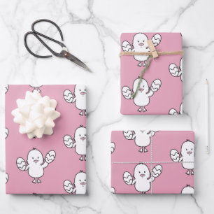 Pastellrosa Niedlich Ostern Küken- und Eiermuster Geschenkpapier Set