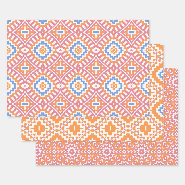 Pastellrosa Orange marokkanische geometrische Must Geschenkpapier Set (Set)