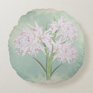 Pastellrosa Orchideen auf grüner Flora Rundes Kissen