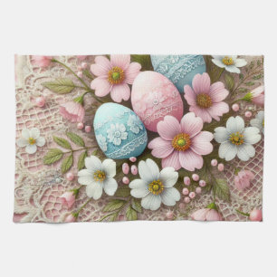 Pastellrosa Ostereier und -Blume Geschirrtuch
