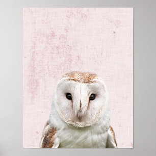 Pastellrosa Peekaboo Schleiereule Minimalistische  Poster
