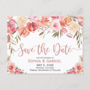 Pastellrosa Pfirsichfarben Rose Save the Date flor Ankündigungspostkarte