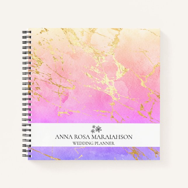 *~* Pastellrosa Pfirsichpfirsich Hochzeit Gold AP3 Notizbuch (Vorderseite)