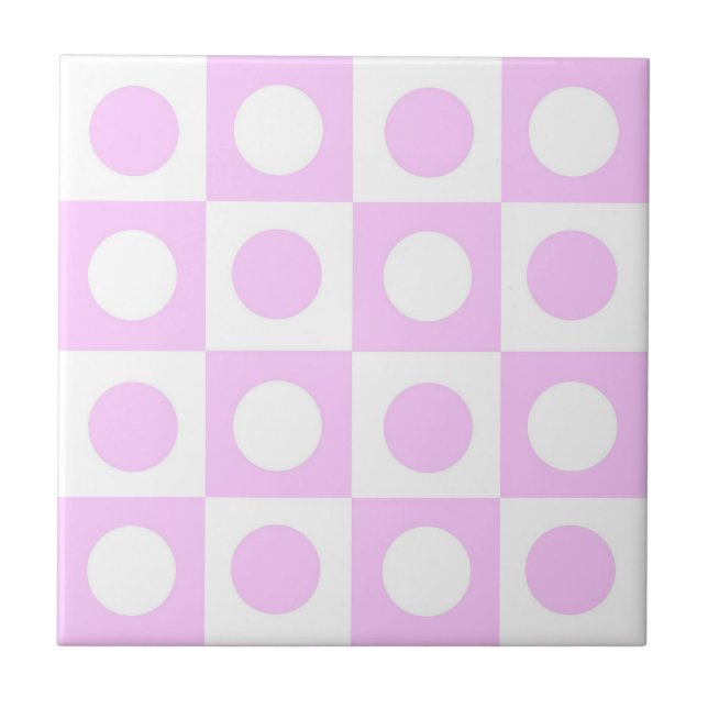 Pastellrosa Punkte- und Quadratmuster Fliese (Vorderseite)