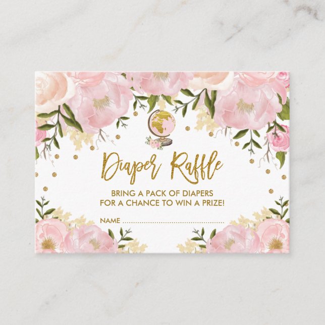 Pastellrosa-Reise-Abenteuer-Baby-WindelRaffle Begleitkarte (Vorderseite)