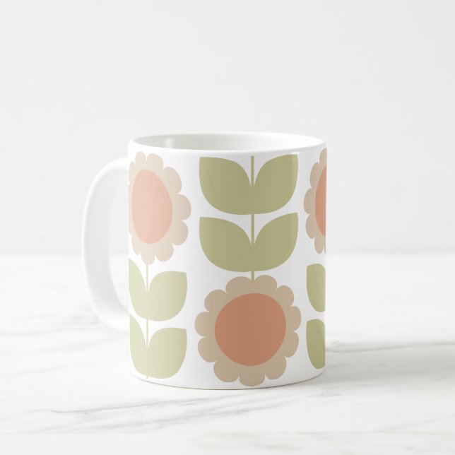 Pastellrosa Retro-Blumenmuster im Stil der Mitte d Kaffeetasse (Vorderseite Links)