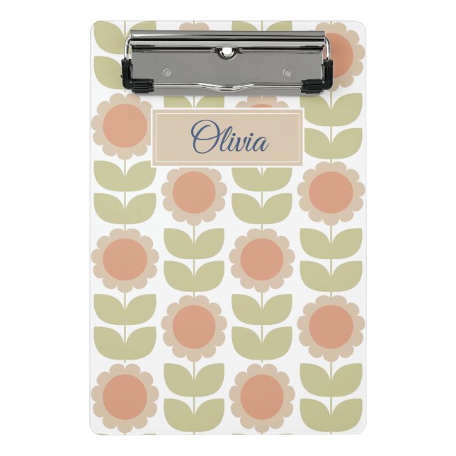 Pastellrosa Retro-Blumenmuster im Stil der Mitte d Mini Klemmbrett (Vorderseite)