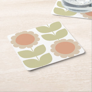 Pastellrosa Retro-Blumenmuster im Stil der Mitte d Rechteckiger Pappuntersetzer