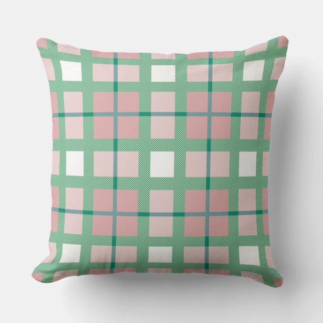 Pastellrosa Retro-dekoratives Muster in Tartan-Grü Kissen (Vorderseite)
