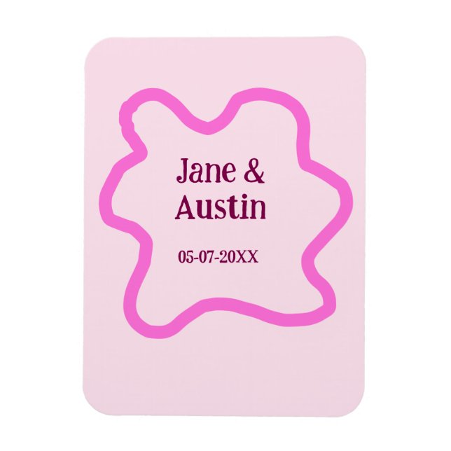 Pastellrosa Retro Hochzeitsgrenzennacht Datum Magnet (Vertikal)