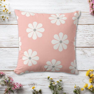 Pastellrosa Retro Weiße Gänseblümchen Floral Kissen