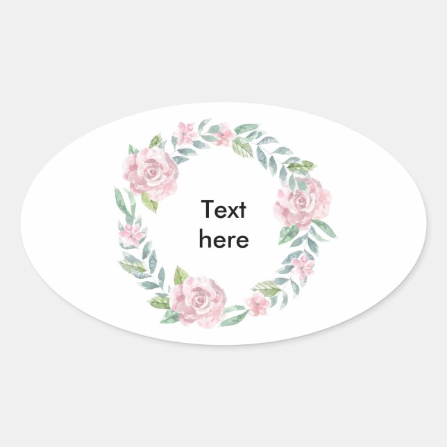 Pastellrosa Rosa Kranz mit individualisierbarem Na Ovaler Aufkleber (Vorderseite)