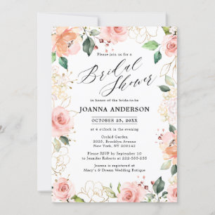 Pastellrosa Rose Blütenfarben Brautparty Einladung