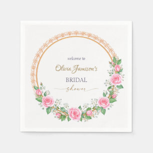Pastellrosa Rosen & Brautkranz mit Baby’s Breath Serviette