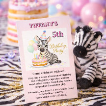 Pastellrosa Safari-Zebra-Mädchen Fünf Geburtstagsf