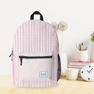 Pastellrosa Schleife und Blumen Coquette benutzerd Bedruckter Rucksack