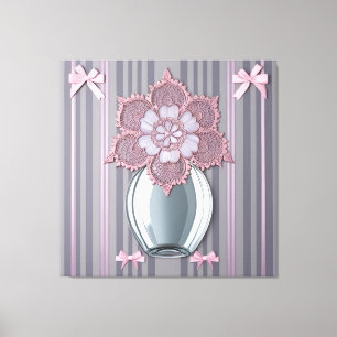 Pastellrosa Schleife und Spitze Blumen Vase Leinwanddruck