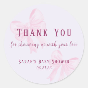 Pastellrosa Schleifen-Baby-Shower-Dankeschön-Aufkl Runder Aufkleber