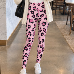 Pastellrosa Schwarz Leopardenprint Leggings