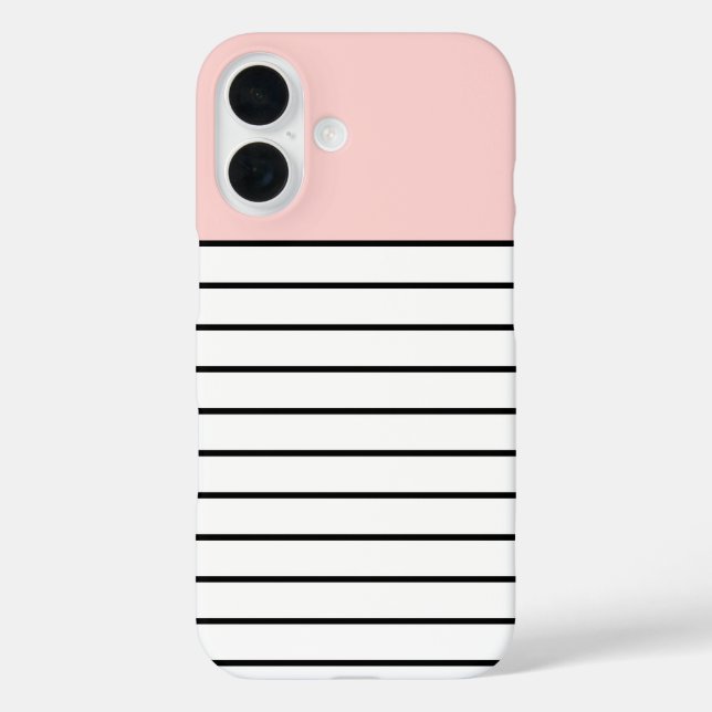 Pastellrosa Schwarz-weiße Streifen Muster iPhone 16 Hülle (Rückseite)