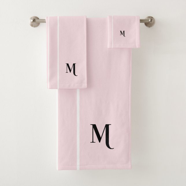 Pastellrosa Schwarze Monogramm Streifen Badhandtuch Set (Insitu)