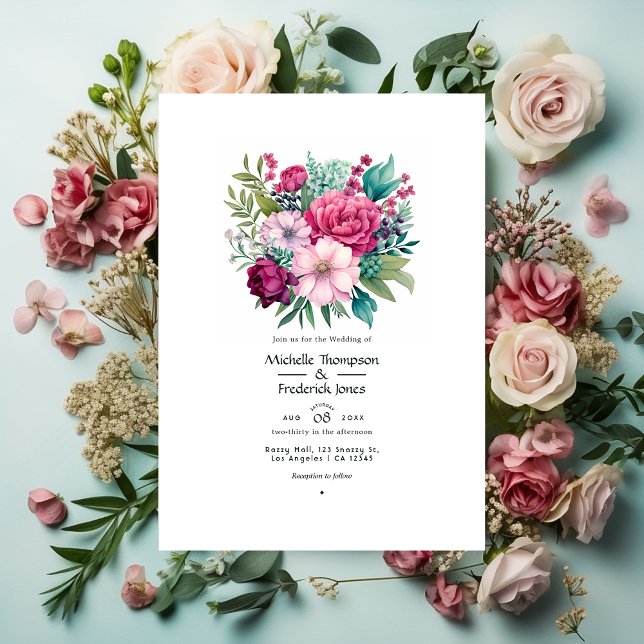 Pastellrosa, Sea Green und Merlot Sommerhochzeit Einladung (Von Creator hochgeladen)