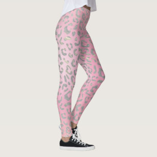 Pastellrosa Silber-Leopardenprint Leggings