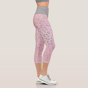 Pastellrosa Silberleopard Capri Leggings