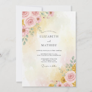 Pastellrosa strahlende Sommerhochzeit Einladung