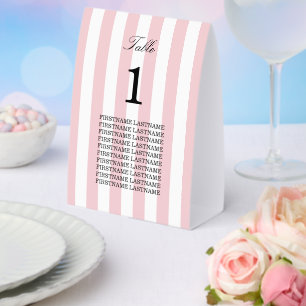 Pastellrosa Streifen Gastnamen Papier-Tischzelt Tischaufsteller