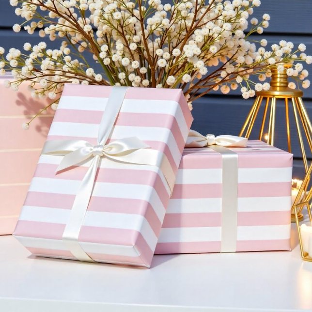 Pastellrosa Streifen Geschenkpapier (Holiday Pink White Candy Stripes Wrapping Paper)