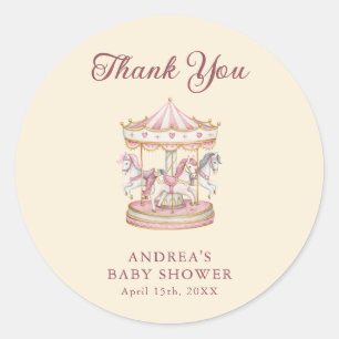 Pastellrosa süße Karussell-Girl-Baby-Party Runder Aufkleber