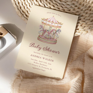 Pastellrosa süße Karussell Mädchen Baby Shower Einladung