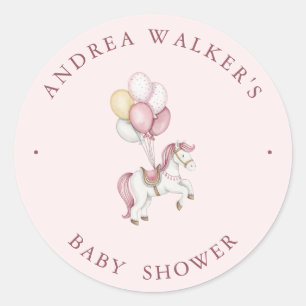 Pastellrosa süße Pferdeballons Mädchen-Baby-Party Runder Aufkleber